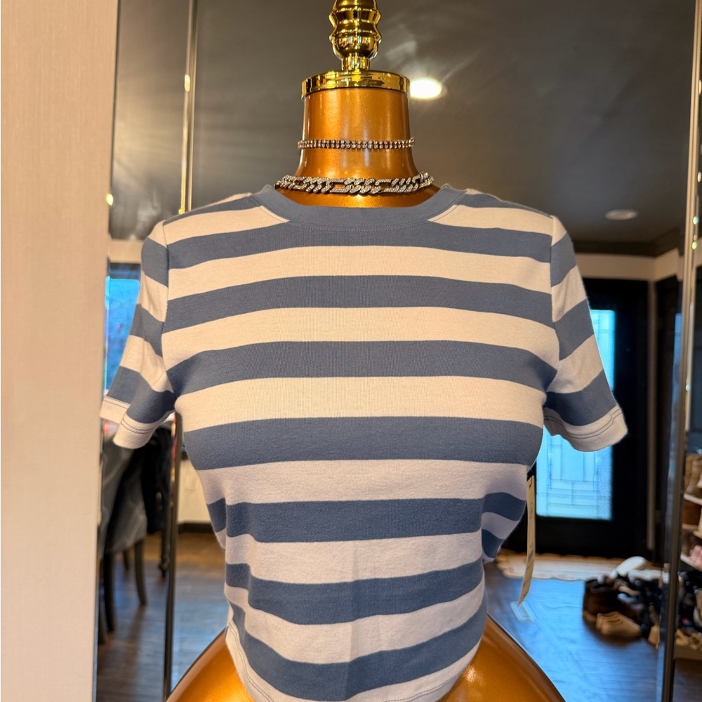 No Boundaries Blue & White Striped Short Sleeve Tee
